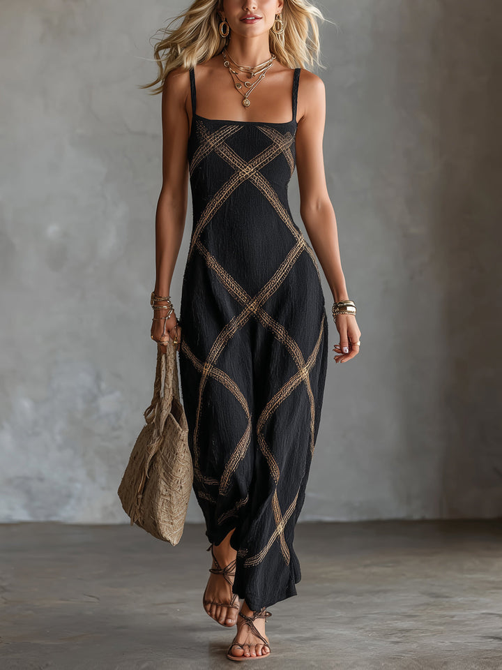 Olga | Geometrické maxi šaty v černé a velbloudí hnědé