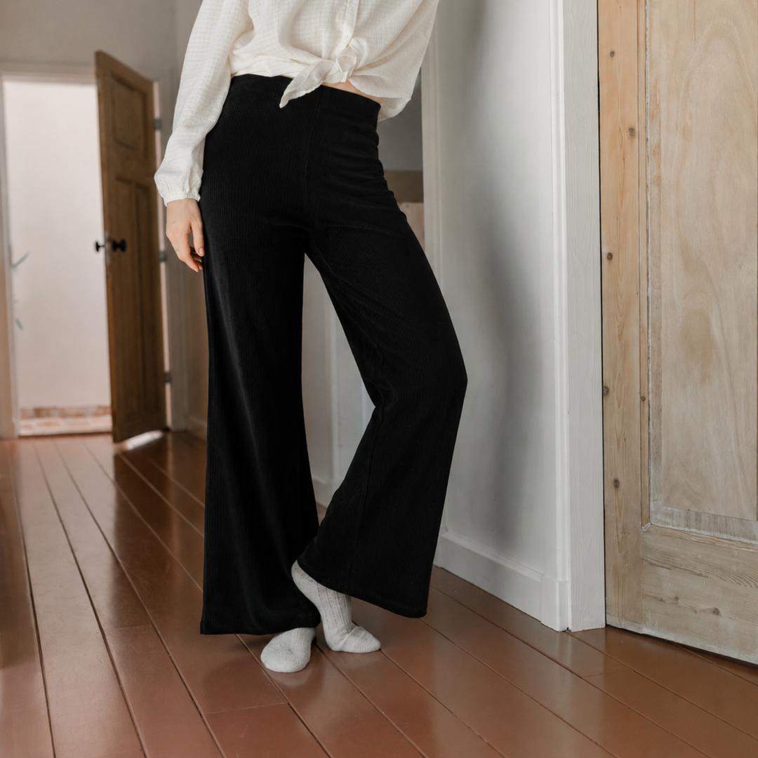 Eva – dámské manšestrové kalhoty – Černá – fotografie 8
