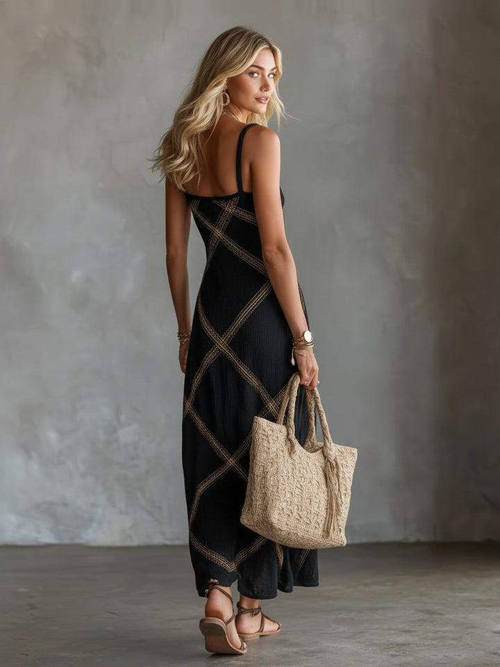 Olga | Geometrické maxi šaty v černé a velbloudí hnědé