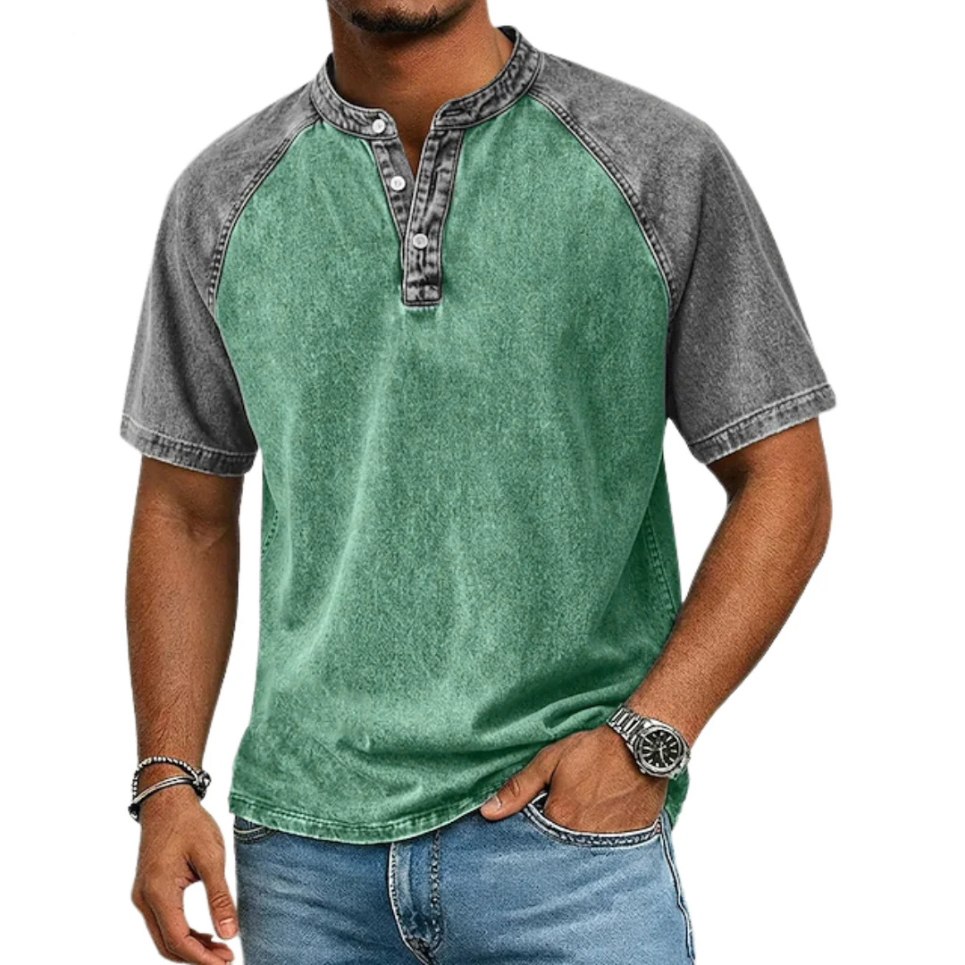 Tomáš | Dvoubarevné tričko Henley ve vintage stylu