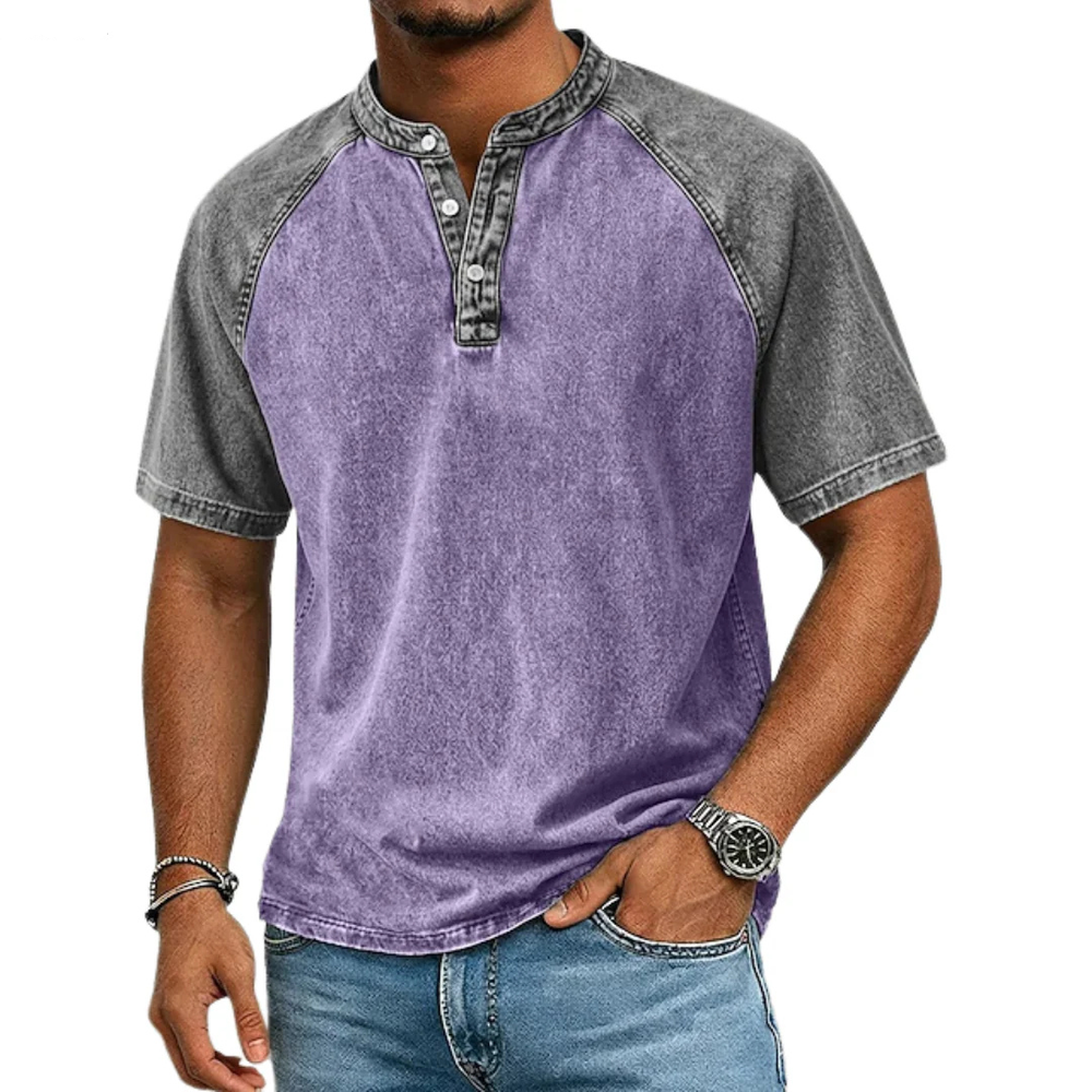 Tomáš | Dvoubarevné tričko Henley ve vintage stylu