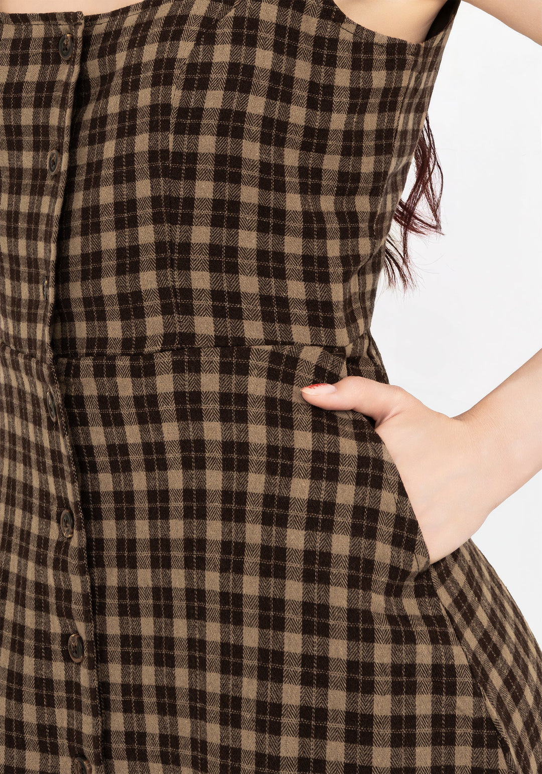 Eliška – hnědé kostkované mini šaty – fotografie 2