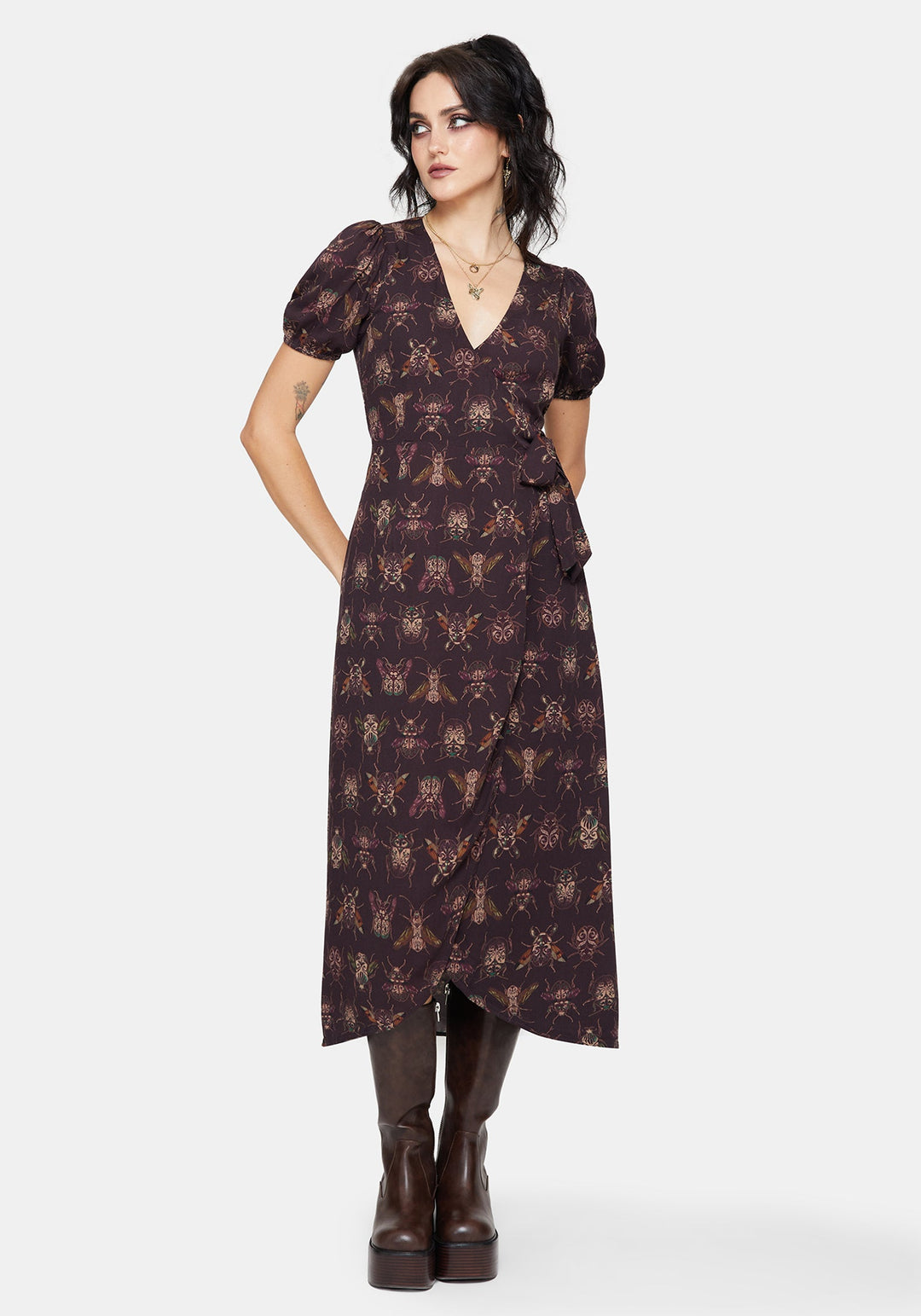 Adéla – fialové zavinovací midi šaty – fotografie 1