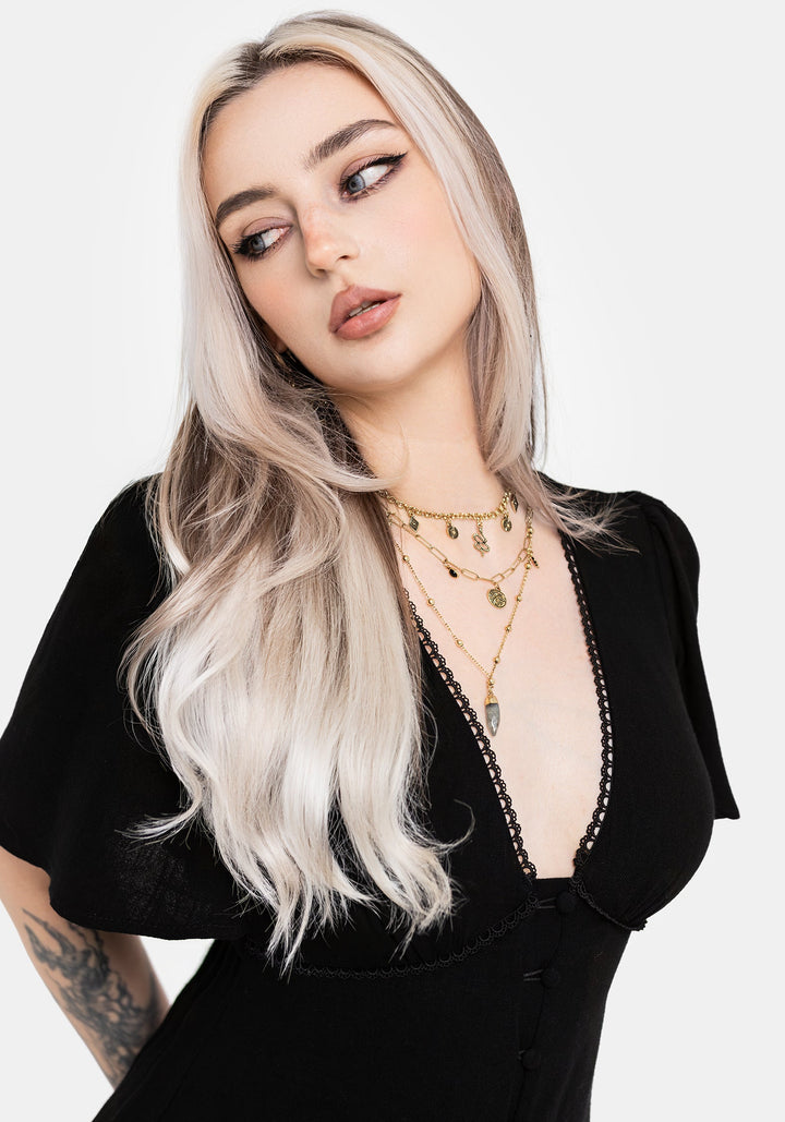 Zdeňka – černé šaty s výšivkou mucholapky v délce mezi midi a maxi – fotografie 8