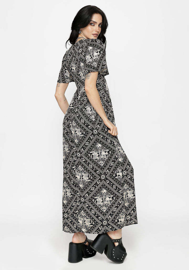 Liliana – černé maxi šaty s potiskem – fotografie 3
