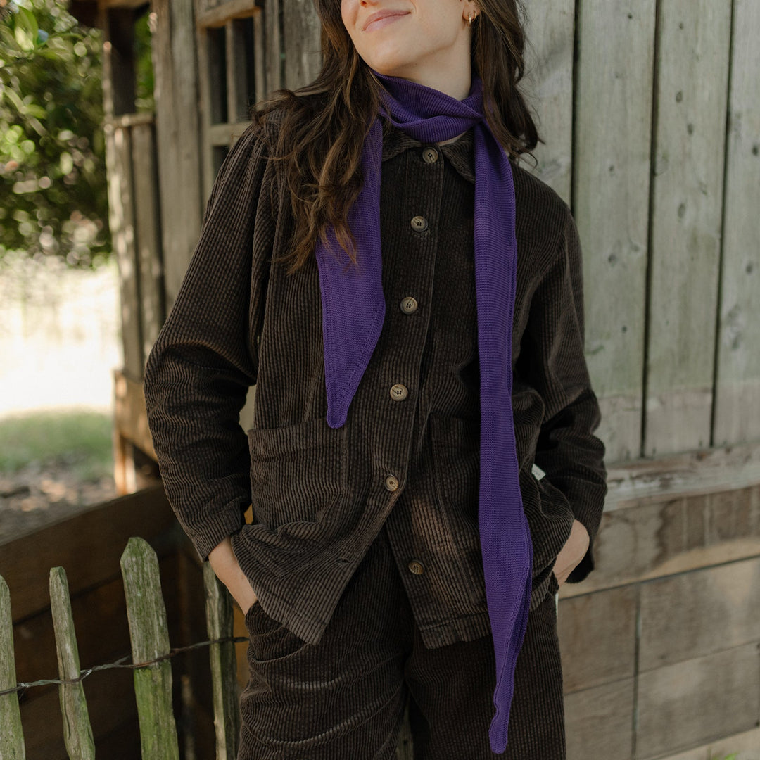 Kamila – prodloužený malý pletený šátek – Fialová – fotografie 1