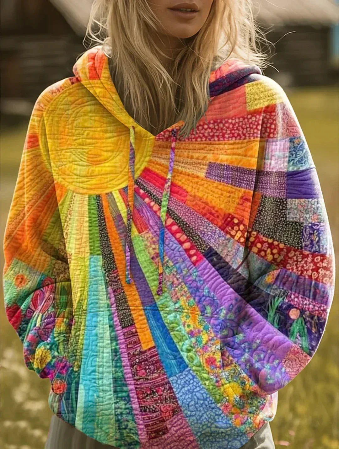 Justýna | Vícebarevná boho mikina s patchworkovým potiskem