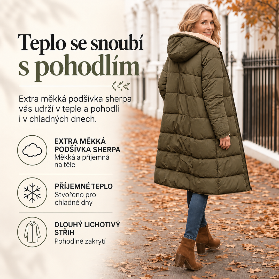 Elvíra – podrobnosti zimního kabátu v češtině